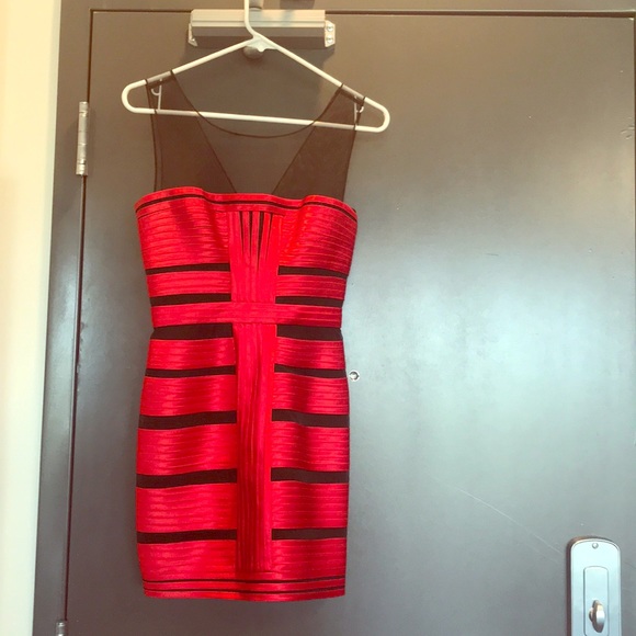 red and black bandage dress Katia Off Shoulder Flower detail Bandage Dress main image 0